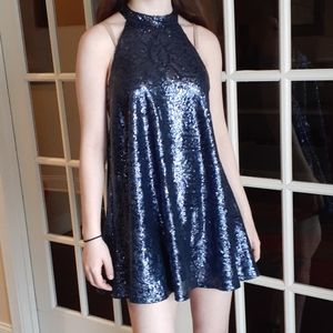 For Sienna Choker Sequin Halter Mini Dress
